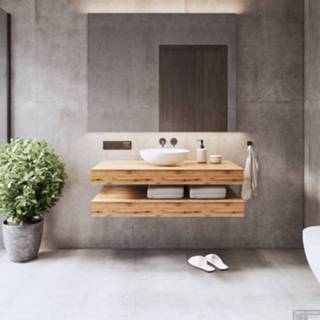 👉 Waskom eiken Wastafelbladset Gliss Design Topdek 2x 100x46 cm Ruw Natuur Incl. 4 Ophangbeugels Met 8719304937135