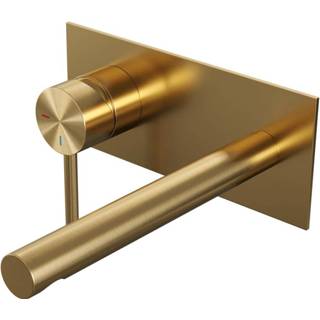 👉 Wastafel mengkraan goud PVD Brauer Gold Edition inbouw wastafelmengkraan met rechte uitloop en afdekplaat model A2 geborsteld 8720359390417
