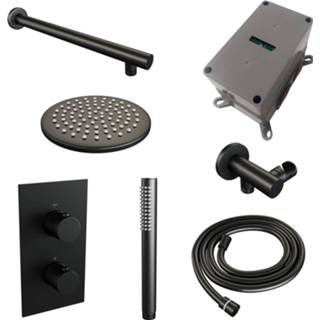 👉 Thermostaat zwart Brauer Black Carving inbouwset met 3-weg - hoofddouche 20cm rechte wandarm 40cm staafhanddouche wandaansluiting mat 8720359395351