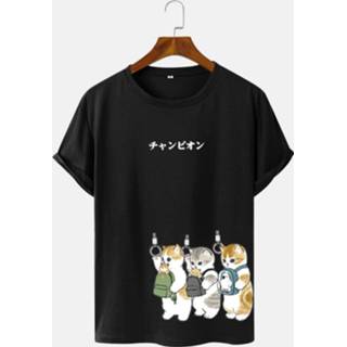 Casual short polyester XL male zwart Mens Japanese Cute Cat Print Sleeve T-Shirts