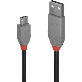 👉 Zwart grijs LINDY USB-kabel USB 2.0 USB-A stekker, USB-micro-B stekker 5 m Zwart, 4002888367356