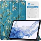 👉 Screenprotector witte active Case2go - Tablet hoes&2-Pack geschikt voor Samsung Galaxy Tab S8 11 Inch Auto Wake/Sleep functie Bloesem 8719793175179