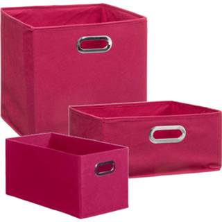 👉 Opbergmand roze linnen polyester Set van 3x stuks opbergmanden/kastmanden 7/14/29 liter framboos 31 cm