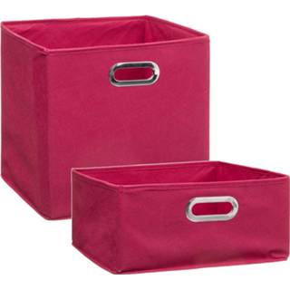 👉 Opbergmand roze linnen polyester Set van 2x stuks opbergmanden/kastmanden 14 en 29 liter framboos 31 cm