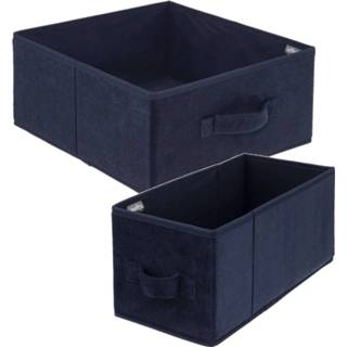 👉 Opbergmand blauw donkerblauw polyester Set van 2x stuks opbergmanden/kastmanden 7 en 14 liter 31 cm