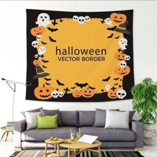 👉 Tapijt stof active Halloween grappige achtergrond wandtapijt bar decoratie tapijt, maat: 150x100cm (Happy Halloween)