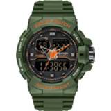 👉 Kalender groen active mannen Sanda 6025 Dual Time Digital Display Lichtgevende Waterdicht Multifunctioneel Sport Quartz Horloge (Leger Groen)