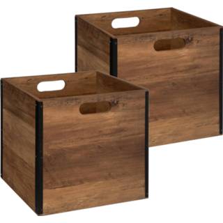 👉 Opbergmand bruin donkerbruin hout Set van 2x stuks opbergmand/kastmand 29 liter donker 31 x cm