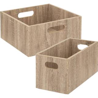 👉 Opbergmand lichtbruin hout Set van 2x stuks opbergmanden/kastmanden 7 en 14 liter naturel 31 cm