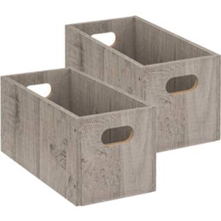 👉 Opbergmand grijs hout Set van 2x stuks opbergmand/kastmand 7 liter grijs/greywash 31 x 15 cm