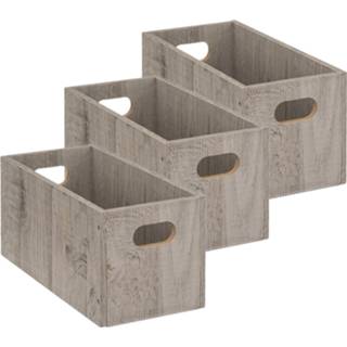 👉 Opbergmand grijs hout Set van 3x stuks opbergmand/kastmand 7 liter grijs/greywash 31 x 15 cm