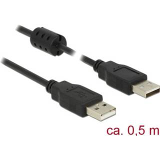👉 Zwart Delock USB-kabel USB 2.0 USB-A stekker, stekker 50.00 cm Met Ferrietkern 4043619848881