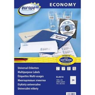 👉 Europe 100 ELA024 Etiketten 105 x 148.5 mm Papier Wit 400 stuk(s) Permanent Universele etiketten Inkt, Laser, Kopie 100 vel DIN A4