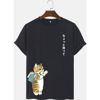 Short sleeve cotton s male wit Mens Cute Cartoon Cat Japanese Print T-Shirts