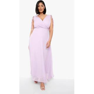 👉 Plus Dobby Maxi Wikkel Jurk Met Schouderstrikjes, Lilac
