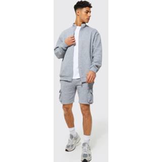 👉 Oversized Trainingspak Met Gewatteerd Tank Met Hoge Kraag, Stiksels En Shorts, Grey Marl