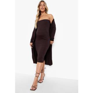 👉 Zwangerschap Bandeau Midi Jurk En Duster Jas, Chocolate