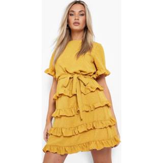 👉 Skater jurk mustard Dobby Mini Met Franjes,