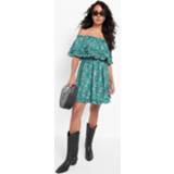 👉 Skater Jurk Met Open Schouders En Franjes, Green