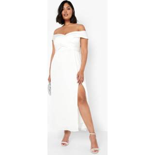 👉 Plus Geplooide Gelegenheids Skater Jurk Met Uitgesneden Hals, White