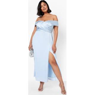 👉 Plus Geplooide Gelegenheids Skater Jurk Met Uitgesneden Hals, Sky Blue