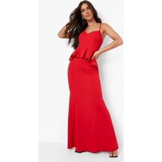 👉 Maxi Jurk Met Geplooide Taille En Asymmetrische Hals, Red