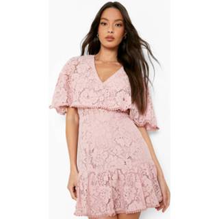 👉 Mini jurk roze Soft Pink Kanten Met Dubbele Lagen En Geplooide Zoom,