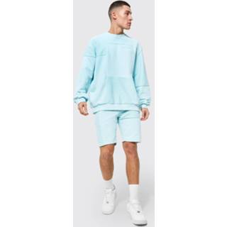 👉 Oversized Man Trainingspak Met Patches En Shorts, Light Blue