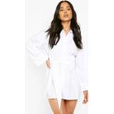 👉 Petite Katoenen Mini Jurk Met Wijde Mouwen En Ceintuur, White