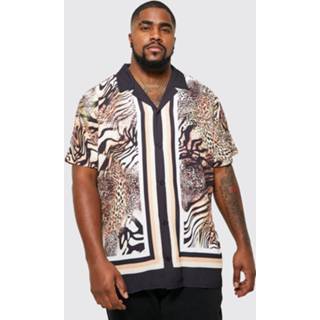 👉 Plus Overhemd Met Korte Mouwen, Dierenprint Zoomopdruk En Revers Kraag, Black