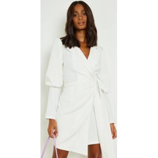 👉 Blazer Jurk Met Volle Mouwen En Zij Strik, Ivory