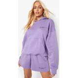 👉 Text Print Met Capuchon Shorts Tracksut, Purple