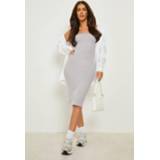 👉 Geribbelde Strapless Midi Jurk, Grey