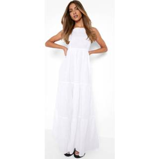 👉 Linnen Maxi Jurk Met Laagjes En Open Rug, White