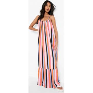 👉 Gestreepte Maxi Jurk Met Losvallende Zoom, Orange