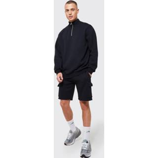 Oversized Cargo Trainingspak Met Top Met Korte Rits En Shorts, Black