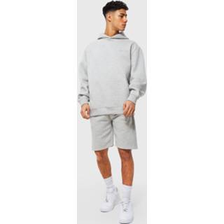 👉 Oversized Man Trainingspak Met Trui, Shorts En Panelen, Grey Marl