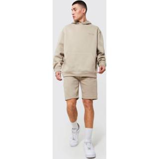 👉 Oversized Man Trainingspak Met Trui, Shorts En Panelen, Taupe