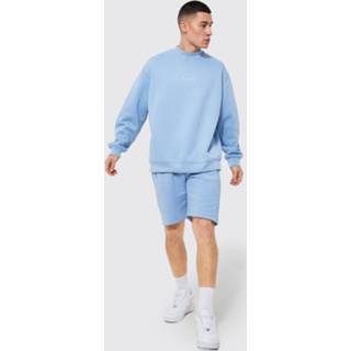 👉 Oversized Man Trainingspak Met Trui, Shorts En Panelen, Light Blue