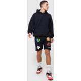 Trainingspak zwart s Oversized Met Capuchon En Shorts Print, Black