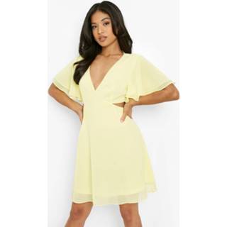 👉 Petite Skater Jurk Met V-Hals En Engelenmouwen, Lemon