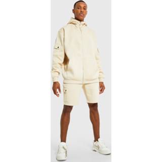 👉 Oversized Cargo Trainingspak Met Hoge Kraag, Capuchon En Shorts, Sand