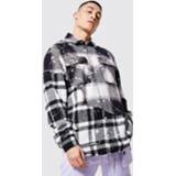 Oversized Geruit Gesplitst Versleten Overhemd, Black