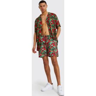 👉 Tall Viscose Animal Palm Shirt And Swim Set, Red