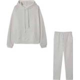 👉 Sweatshirt wit XL active vrouwen 2 in 1 Lente Herfst Effen Kleur Big Pocket Hooded Set voor Dames (Kleur: Maat: XL)