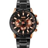👉 Kalender zwart rose goud active mannen SKMEI 9241 Heren Stopwatch Roestvrijstalen band Quartz horloge (Rose Gold Black)