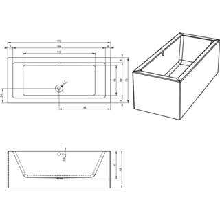 👉 Wit acryl Riho Lugo Plug&Play halfvrijstaand bad 170x75cm - links 8714148594544
