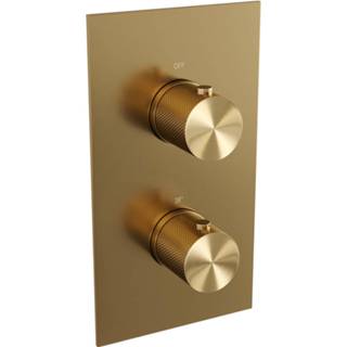 👉 Thermo staat goud PVD Brauer Gold Carving inbouwset met 3-weg thermostaat - hoofddouche 30cm gebogen wandarm 40cm ronde 3-standen handdouche glijstang aansluitbocht geborsteld 8720359391186