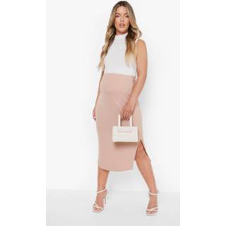 👉 Zwangerschap Geribbelde Midi Rok Met Split, Toffee