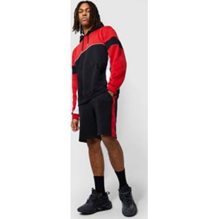 👉 Oversized Colour Block Trainingspak Met Capuchon En Shorts, Red